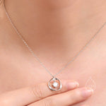 Genuine Moissanite and Mobius Circle Pendant Necklace in Sterling Silver, Delicate Moissanite Halo