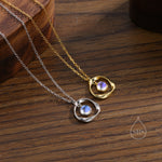 Moonstone and Mobius Circle Pendant Necklace in Sterling Silver, Silver or Gold, Mobius Strip Necklace with Simulated Moonstone