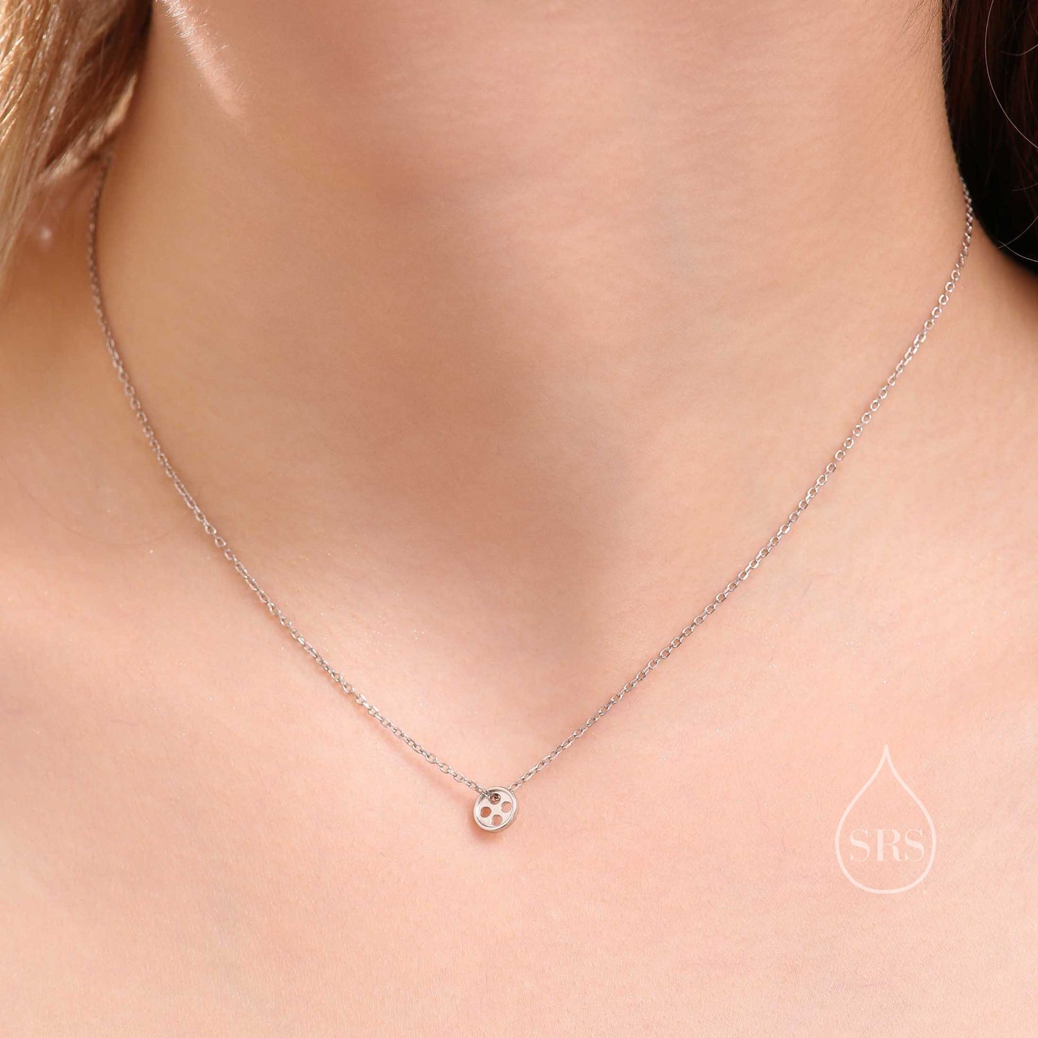Extra Tiny Button Pendant Necklace in Sterling Silver, Silver or Gold or Rose Gold, Button Necklace, Crafters Gift