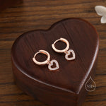 Tiny CZ Heart Dangle Huggie Hoop in Sterling Silver, Silver or Gold or Rose Gold, Skinny CZ Heart Earrings, Heart Huggie Hoops