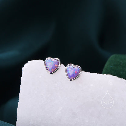 Purple Opal Heart Stud Earrings in Sterling Silver, Opal Heart Earrings, Silver or Gold,  Heart Earrings, Aqua Blue Opal Earrings