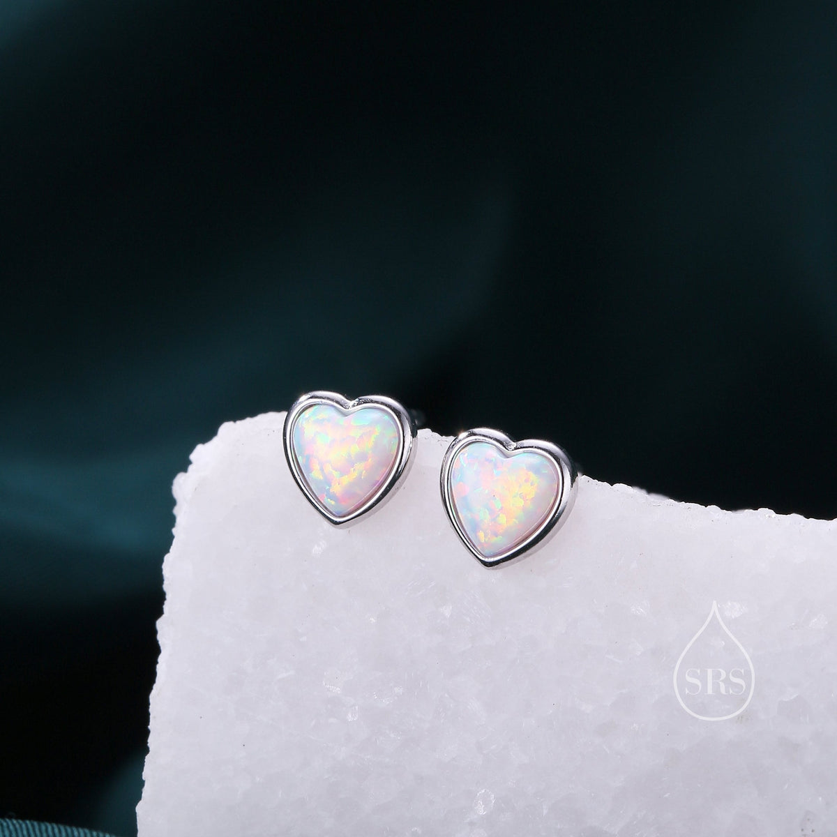 White Opal Heart Screw back Earrings in Sterling Silver, Lab Opal Heart Earrings, Silver or Gold, Heart Screwback Earrings, Fire Opal