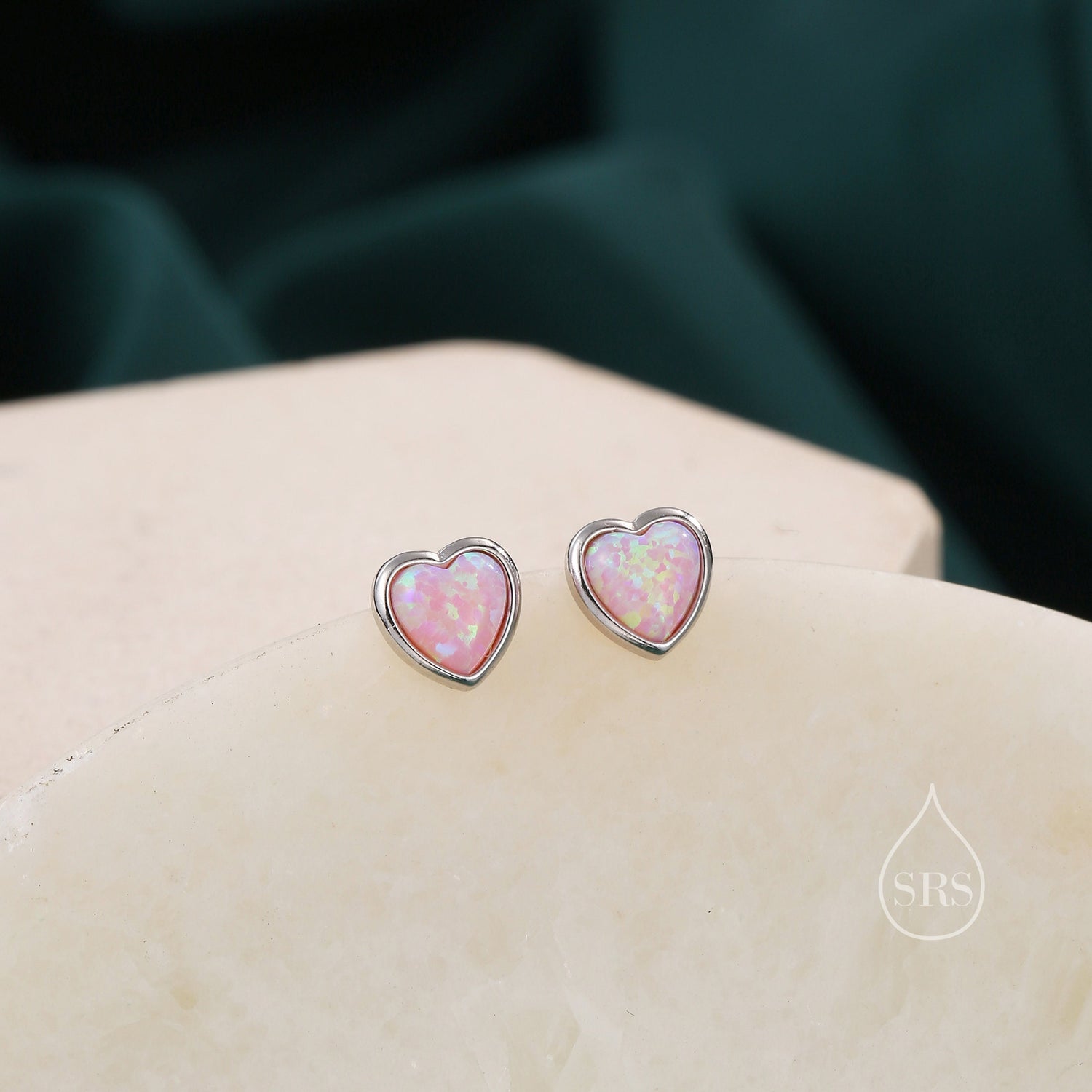 Pink Opal Heart Screw Back Earrings in Sterling Silver, Opal Heart Earrings, Silver or Gold, Heart Earrings, Fire Opal Earrings