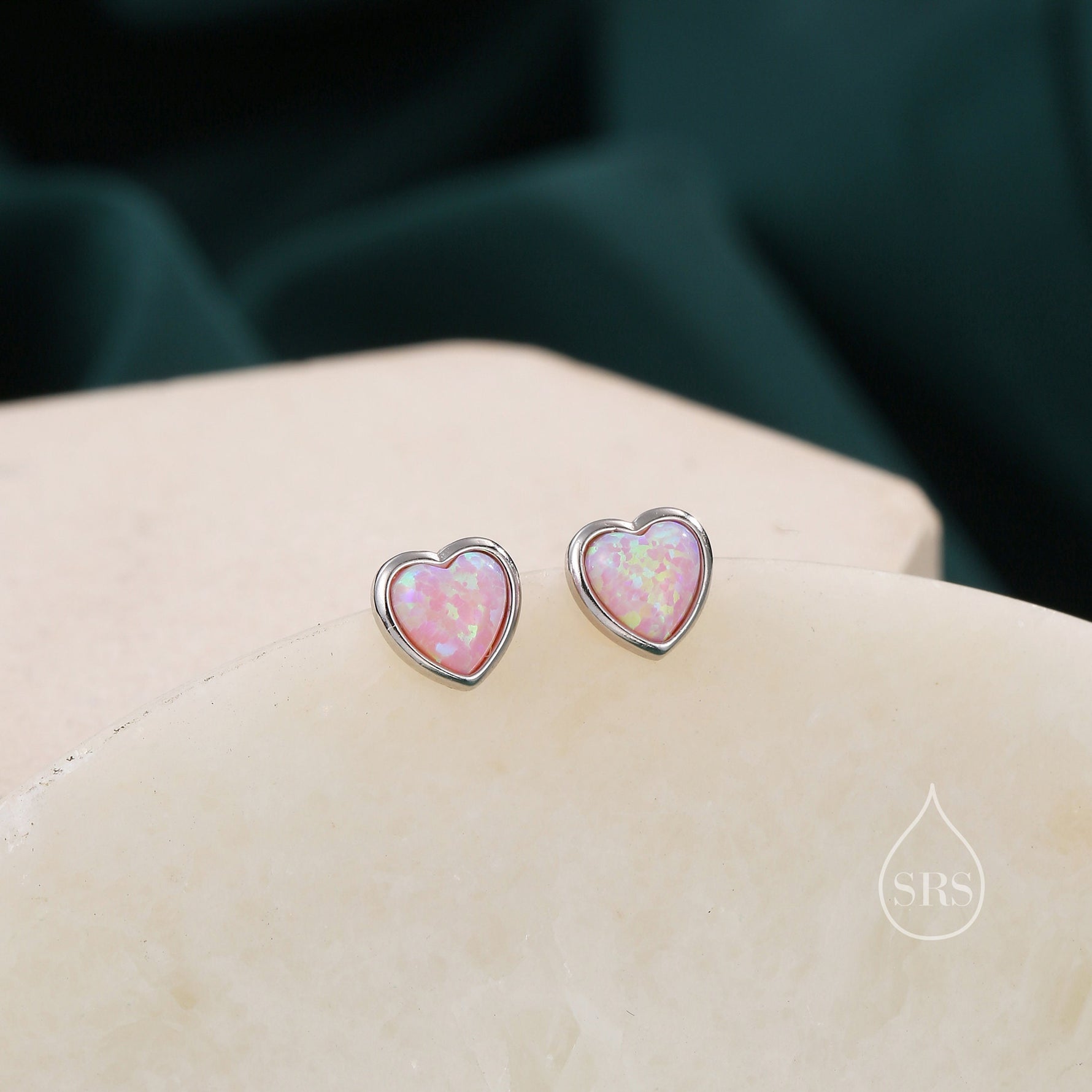 Pink Opal Heart Screw Back Earrings in Sterling Silver, Opal Heart Earrings, Silver or Gold, Heart Earrings, Fire Opal Earrings