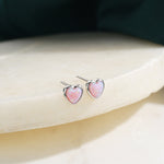 Pink Opal Heart Stud Earrings in Sterling Silver, Opal Heart Earrings, Silver or Gold, Heart Earrings, Fire Opal Earrings