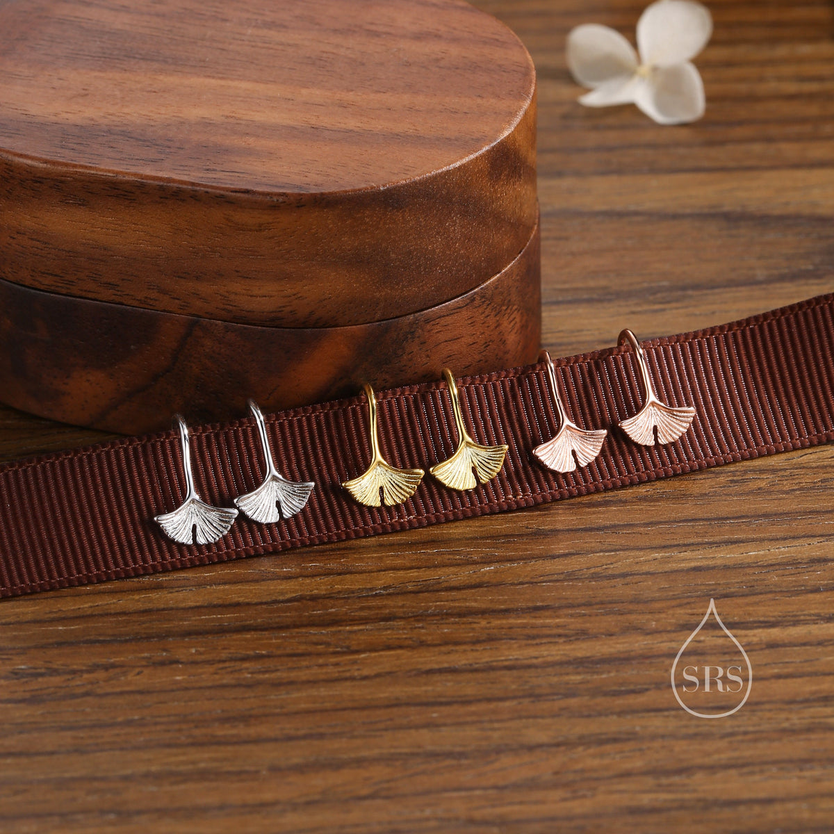 Tiny Ginkgo Leaf Drop Hook Earrings in Sterling Silver, Silver, Gold or Rose Gold, Small Leaf Earrings, Cute Leaf Earrings