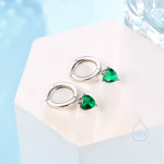 Emerald Green Heart CZ Huggie Hoop in Sterling Silver, Silver or Gold, 8mm Inner Diameter, Stacking Earrings, May Birthstone