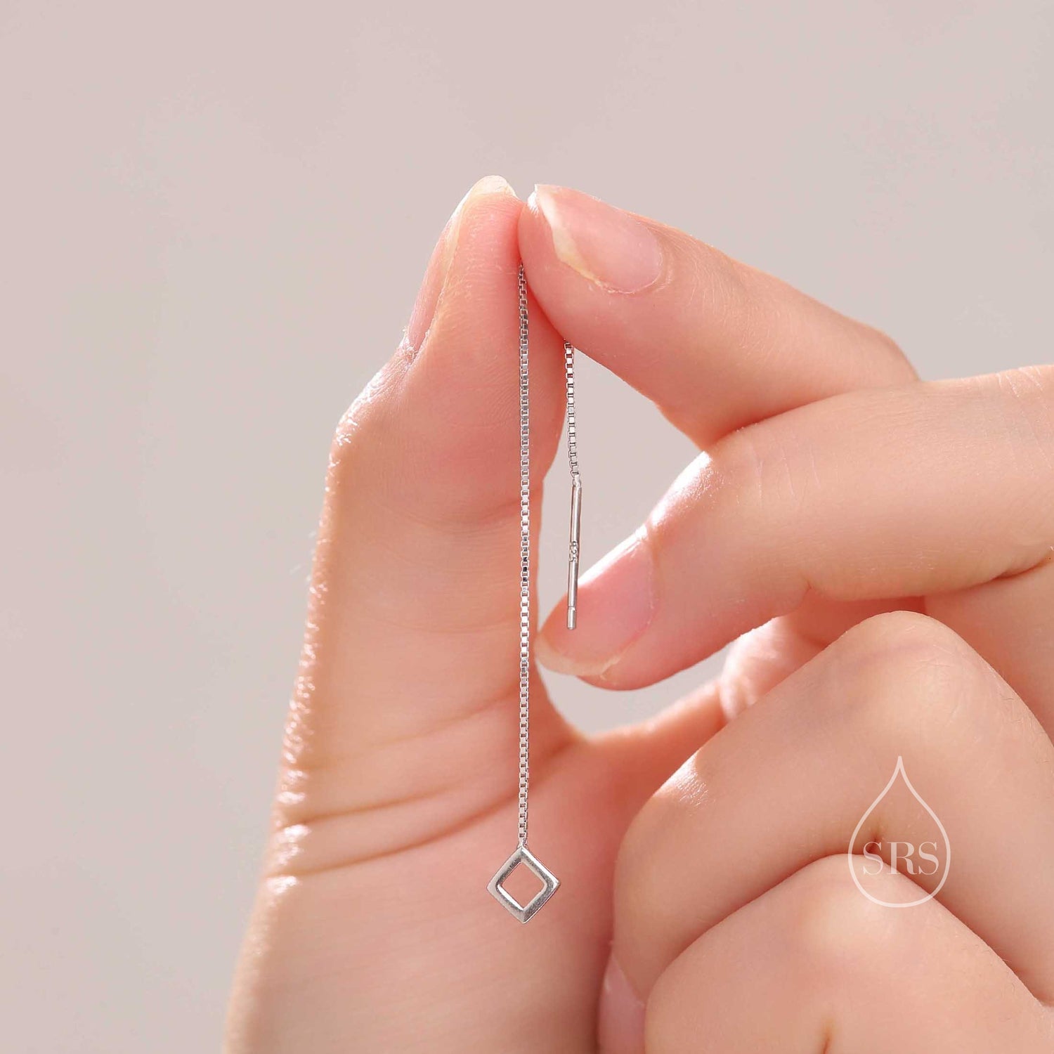 Extra Tiny Open Square Threader Earrings in Sterling Silver, Silver or Gold, Cut-out Square Ear Threaders