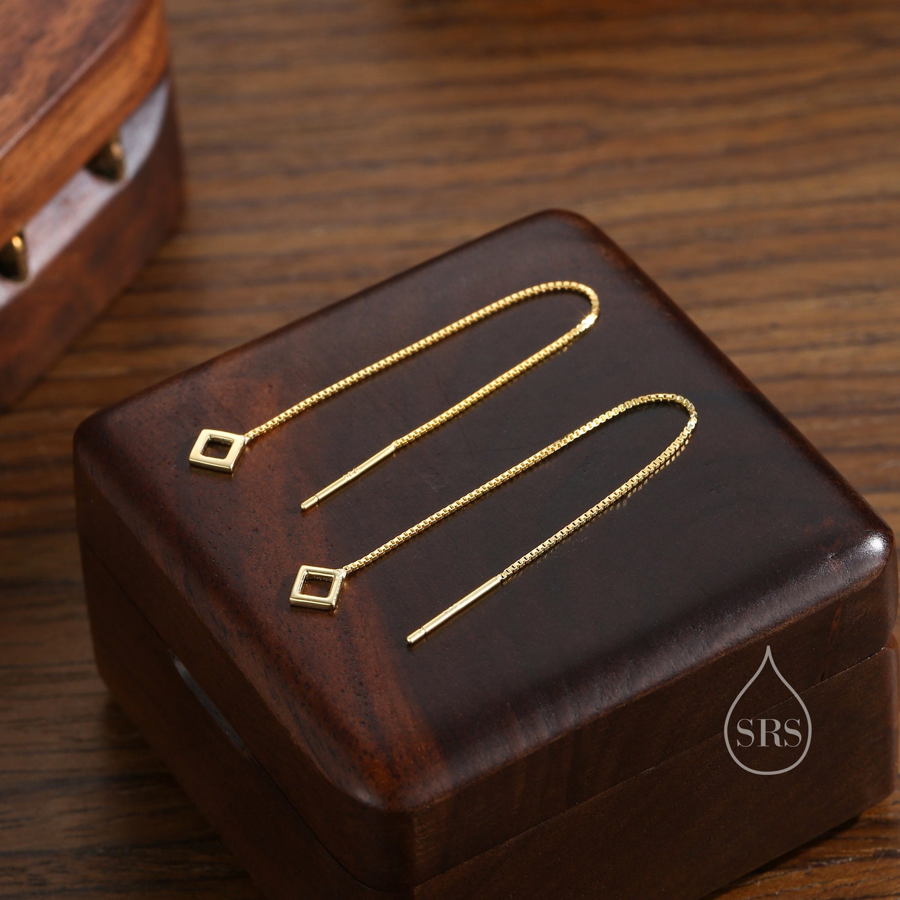 Extra Tiny Open Square Threader Earrings in Sterling Silver, Silver or Gold, Cut-out Square Ear Threaders