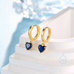 Sapphire Blue Heart CZ Huggie Hoop in Sterling Silver, Silver or Gold, 8mm Inner Diameter, Stacking Earrings, September Birthstone