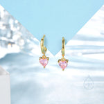 Pink Heart CZ Huggie Hoop in Sterling Silver, Silver or Gold, 8mm Inner Diameter, Stacking Earrings, October Birthstone