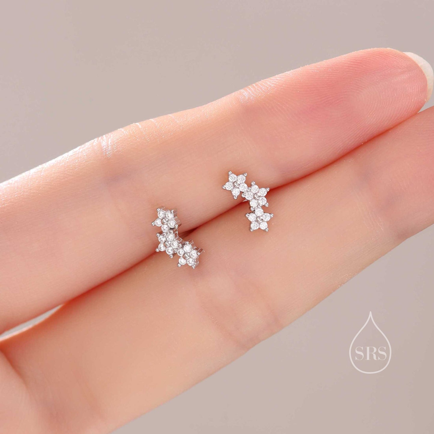 Forget Me Not Flower Bouquet CZ Stud Earrings in Sterling Silver, Silver, Gold or Rose Gold, CZ Flower Stud Earrings