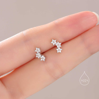 Forget Me Not Flower Bouquet CZ Stud Earrings in Sterling Silver, Silver, Gold or Rose Gold, CZ Flower Stud Earrings