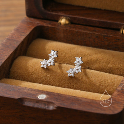 Forget Me Not Flower Bouquet CZ Stud Earrings in Sterling Silver, Silver, Gold or Rose Gold, CZ Flower Stud Earrings