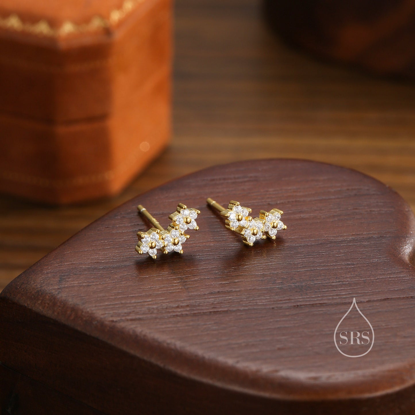 Forget Me Not Flower Bouquet CZ Stud Earrings in Sterling Silver, Silver, Gold or Rose Gold, CZ Flower Stud Earrings