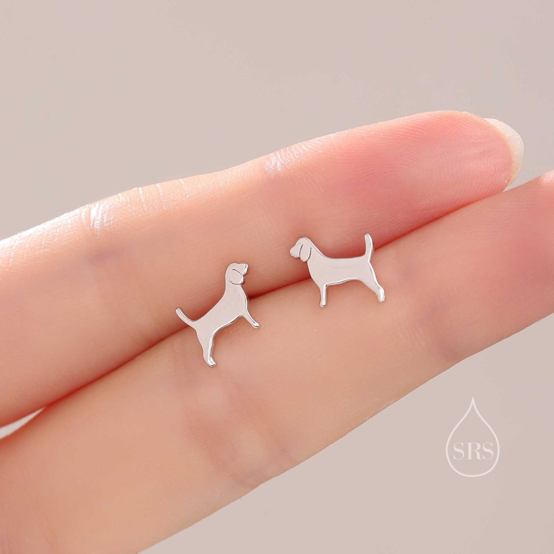 Tiny Beagle Dog Stud Earrings in Sterling Silver, Silver or Gold, Sterling Silver Beagle Dog Earrings, Pet Earrings