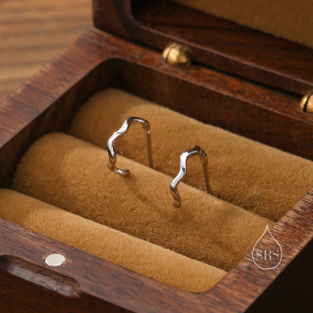 Extra Tiny Zigzag Stud Hoop Earrings in Sterling Silver, Silver, Gold or Rose Gold, Zig Zag Half Hoop Earrings, Wave Earrings