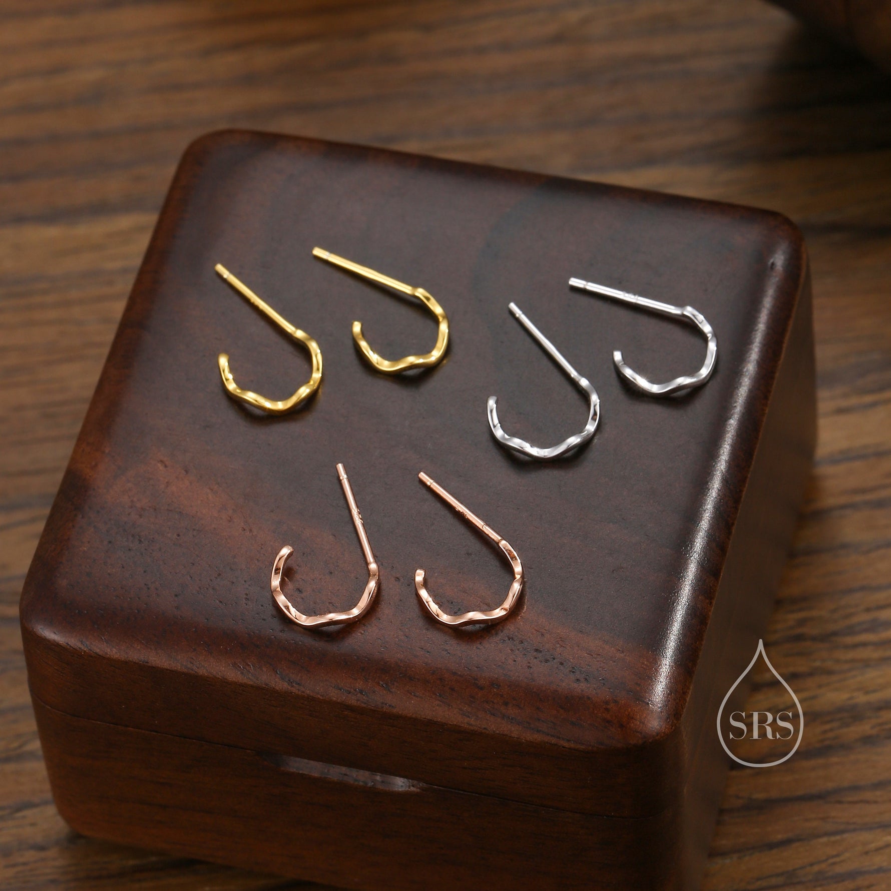 Extra Tiny Zigzag Stud Hoop Earrings in Sterling Silver, Silver, Gold or Rose Gold, Zig Zag Half Hoop Earrings, Wave Earrings