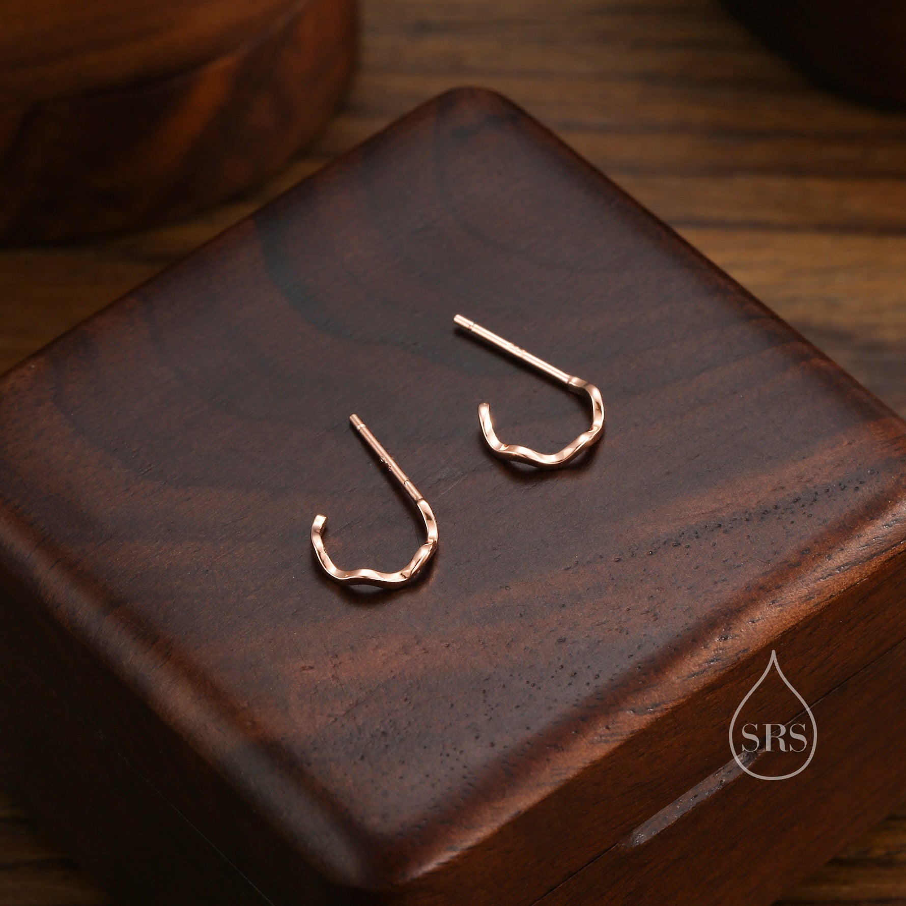 Extra Tiny Zigzag Stud Hoop Earrings in Sterling Silver, Silver, Gold or Rose Gold, Zig Zag Half Hoop Earrings, Wave Earrings