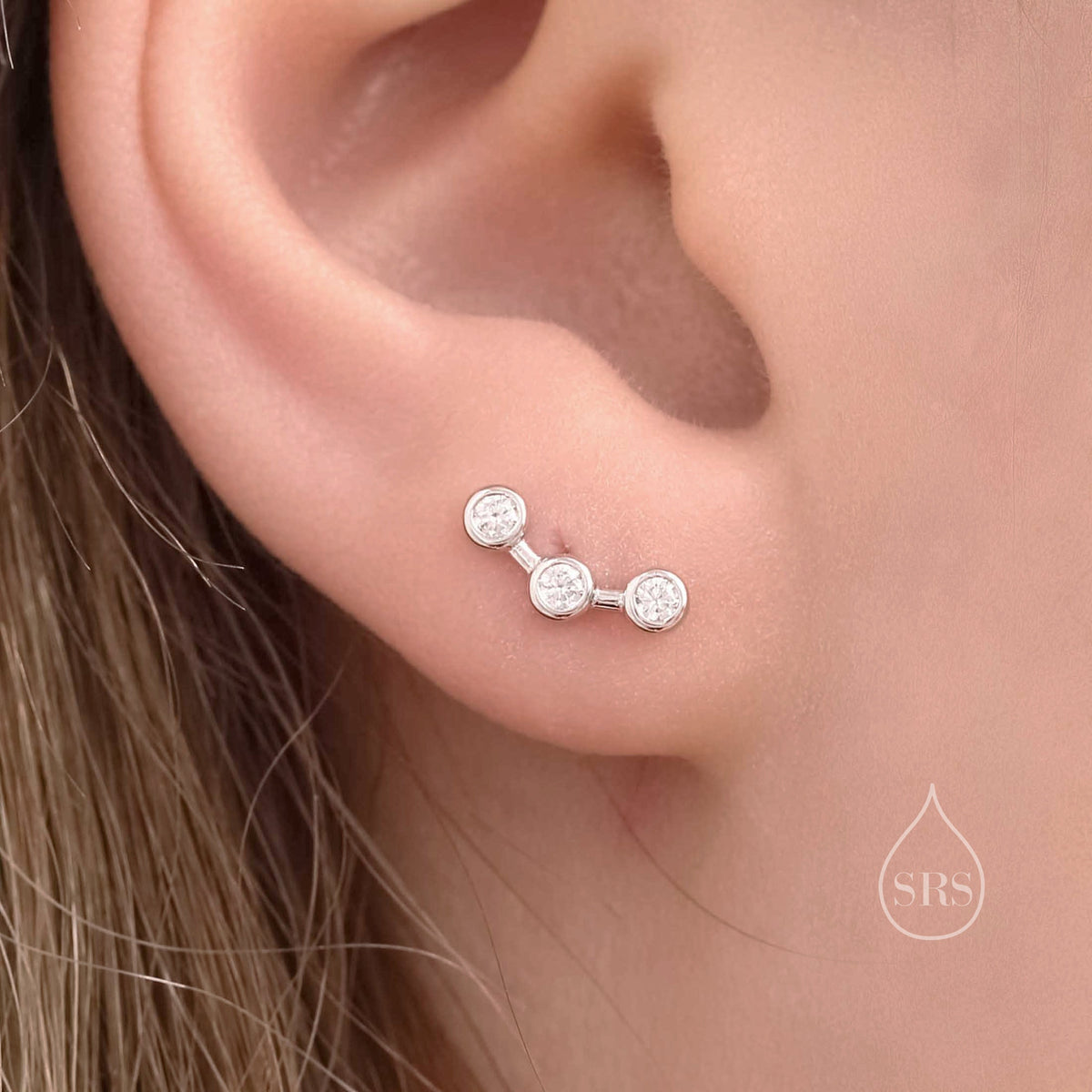 Tiny CZ Trio Constellation Stud Earrings in Sterling Silver, Silver, Gold or Rose Gold, Three CZ Earrings, CZ Cluster Earrings