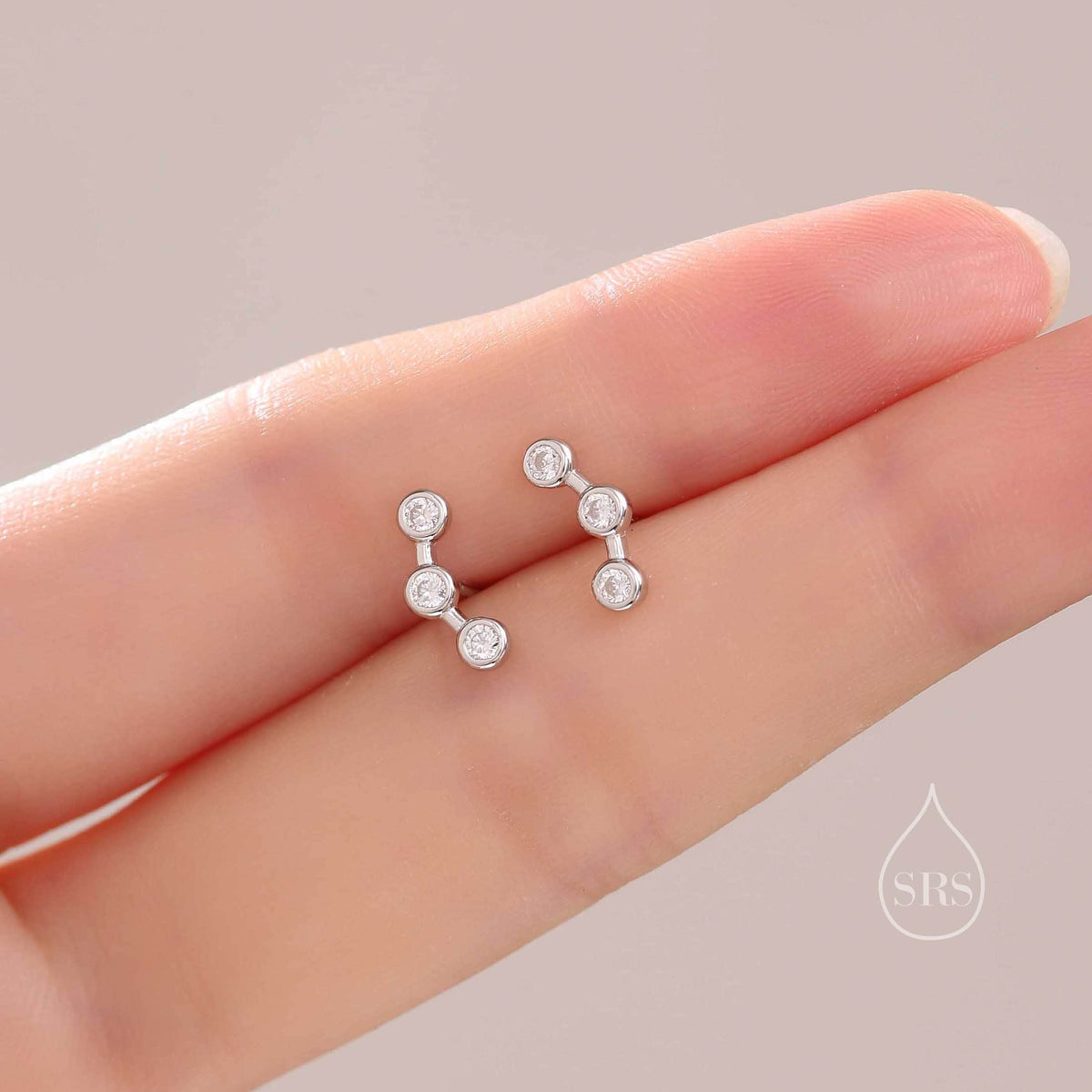 Tiny CZ Trio Constellation Stud Earrings in Sterling Silver, Silver, Gold or Rose Gold, Three CZ Earrings, CZ Cluster Earrings