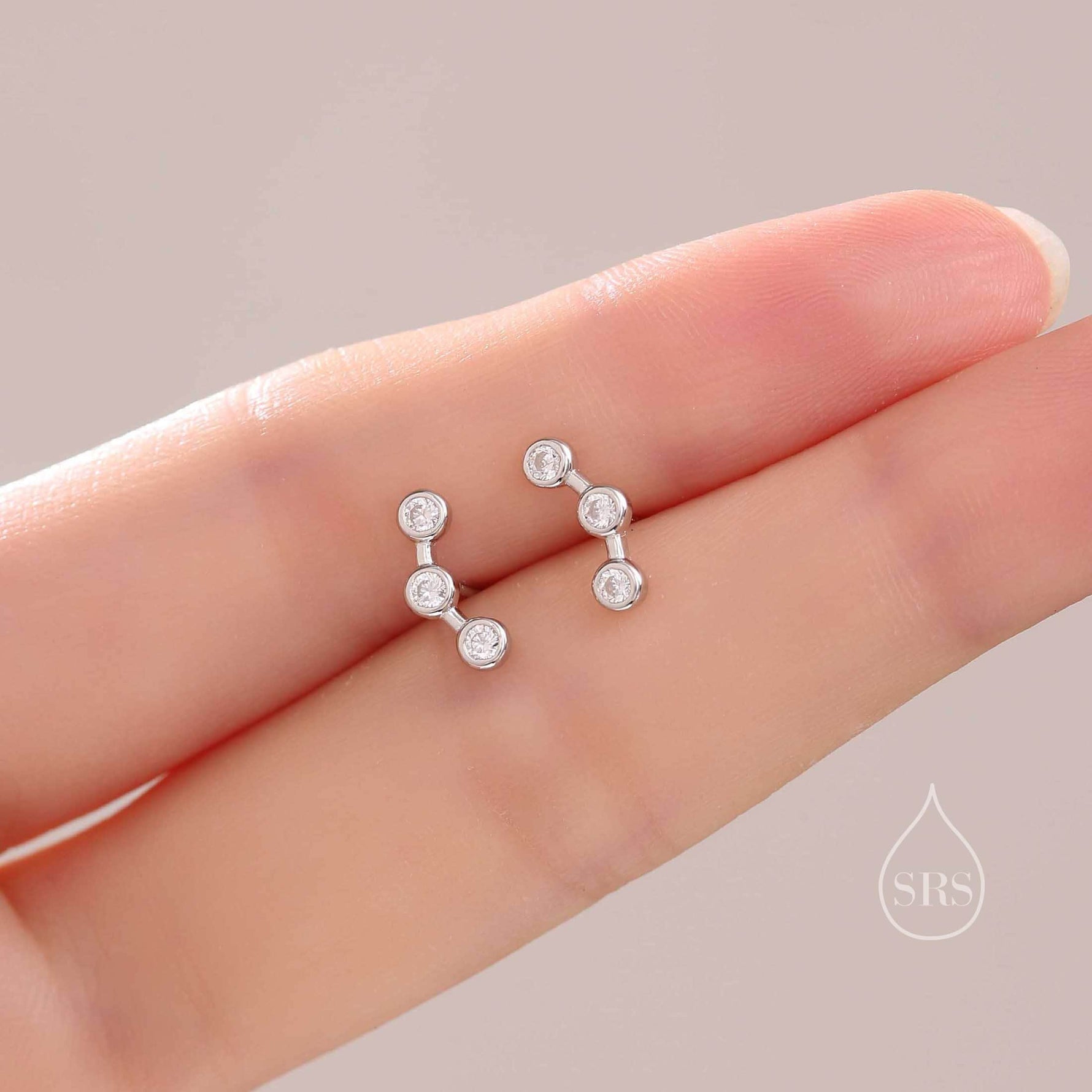 Tiny CZ Trio Constellation Stud Earrings in Sterling Silver, Silver, Gold or Rose Gold, Three CZ Earrings, CZ Cluster Earrings