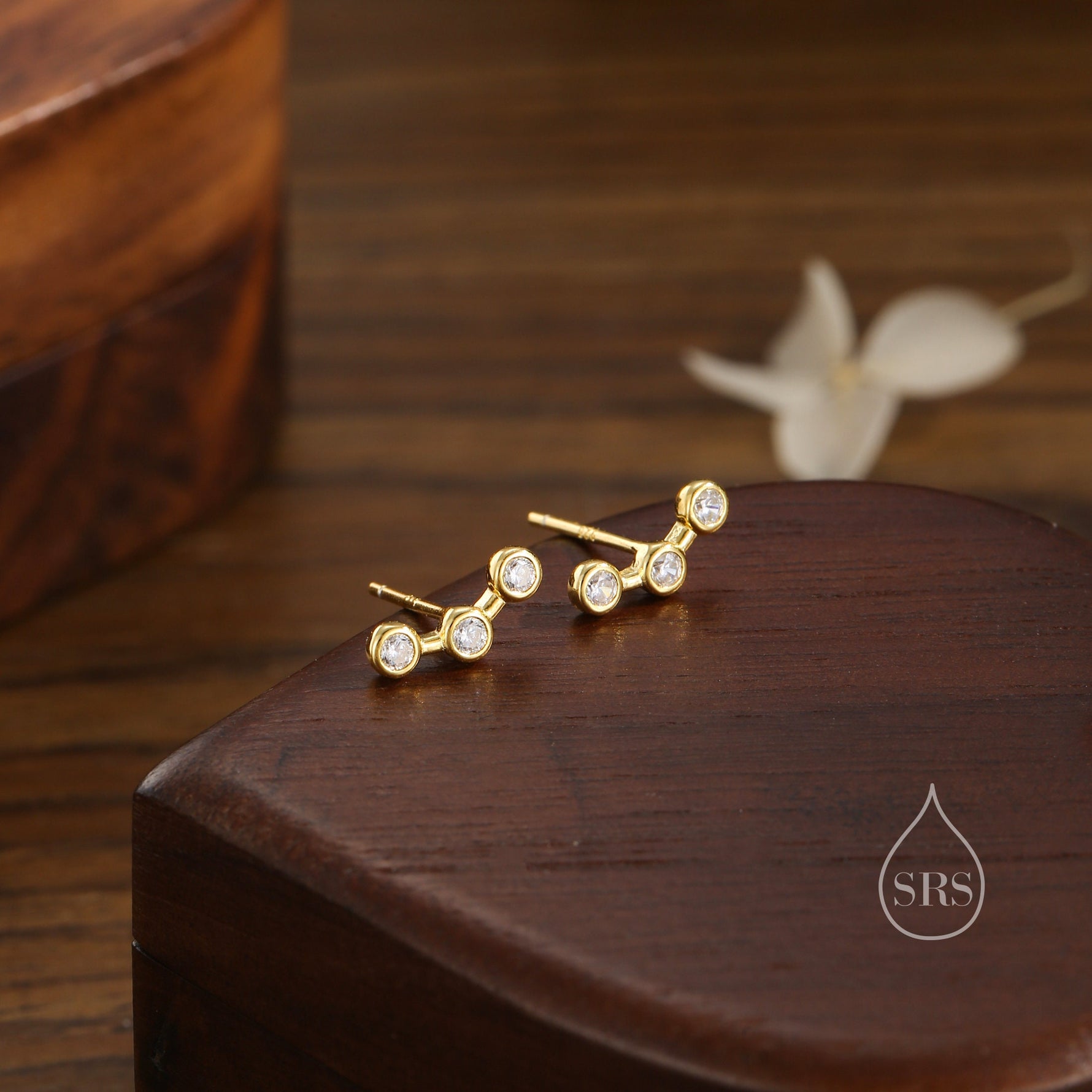 Tiny CZ Trio Constellation Stud Earrings in Sterling Silver, Silver, Gold or Rose Gold, Three CZ Earrings, CZ Cluster Earrings