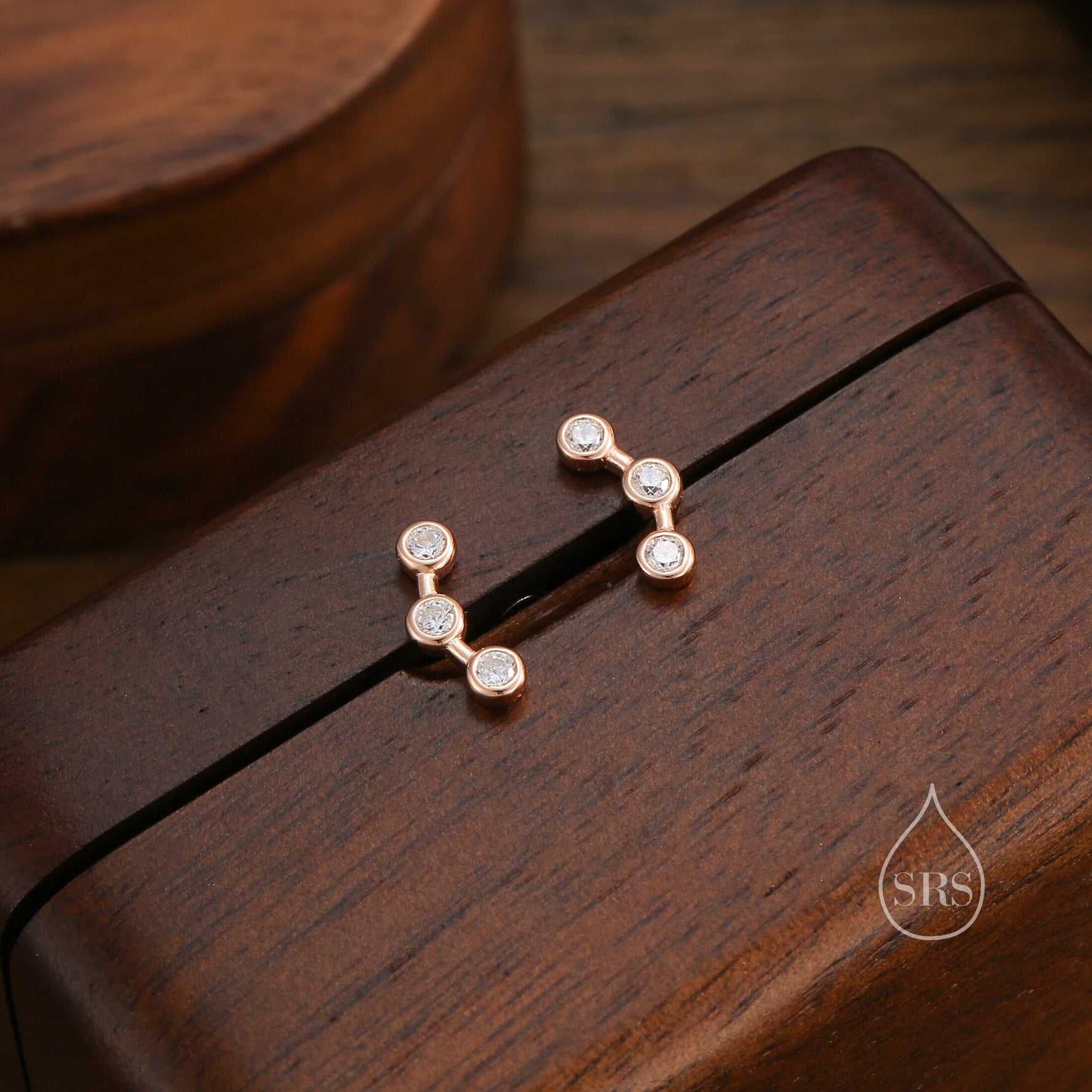 Tiny CZ Trio Constellation Stud Earrings in Sterling Silver, Silver, Gold or Rose Gold, Three CZ Earrings, CZ Cluster Earrings