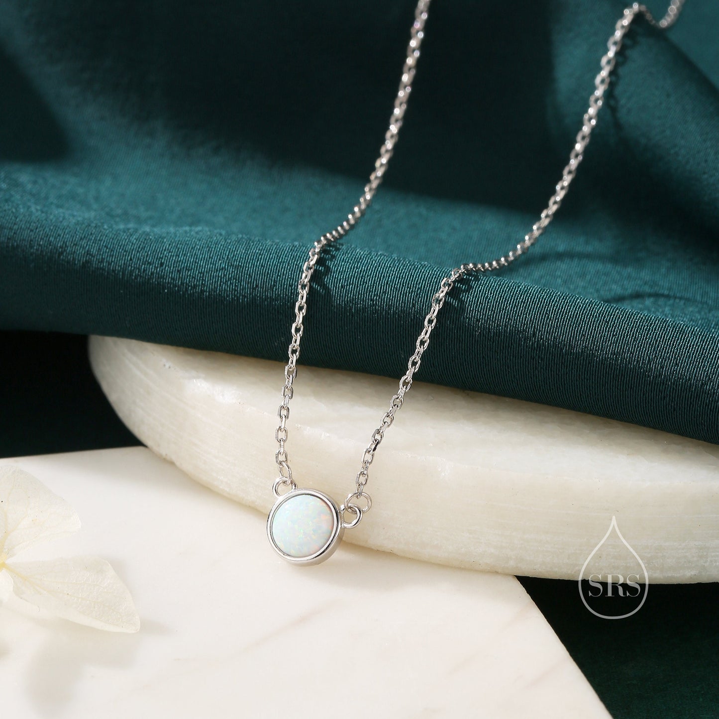 Sterling Silver White Opal Dainty Coin Pendant Necklace - Delicate Crystal Coin Necklace