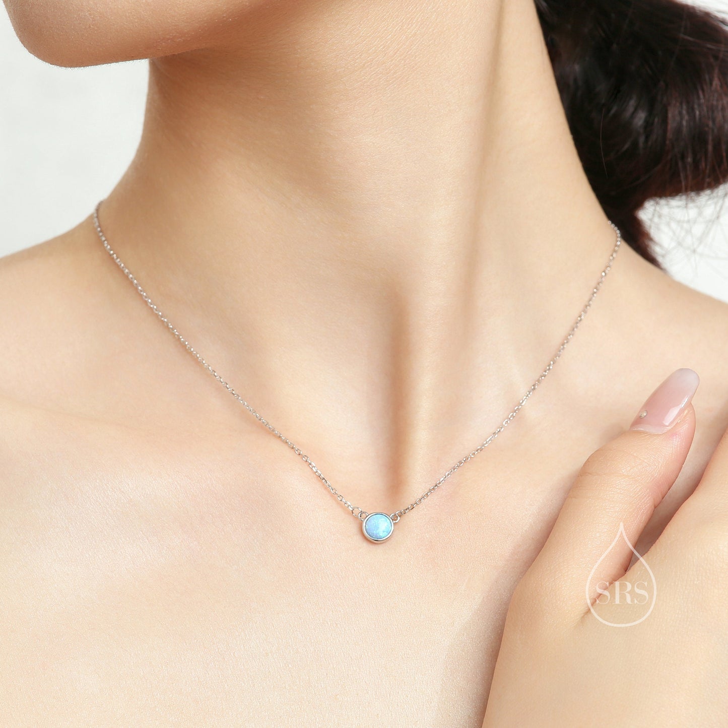 Sterling Silver White Opal Dainty Coin Pendant Necklace - Delicate Crystal Coin Necklace