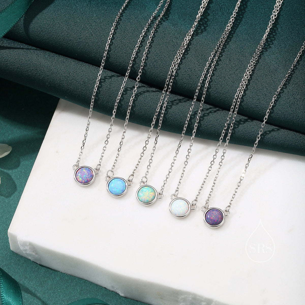 Sterling Silver Cosmic Blue Opal Dainty Coin Pendant Necklace - Delicate Crystal Coin Necklace