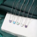 Sterling Silver Cosmic Blue Opal Dainty Coin Pendant Necklace - Delicate Crystal Coin Necklace