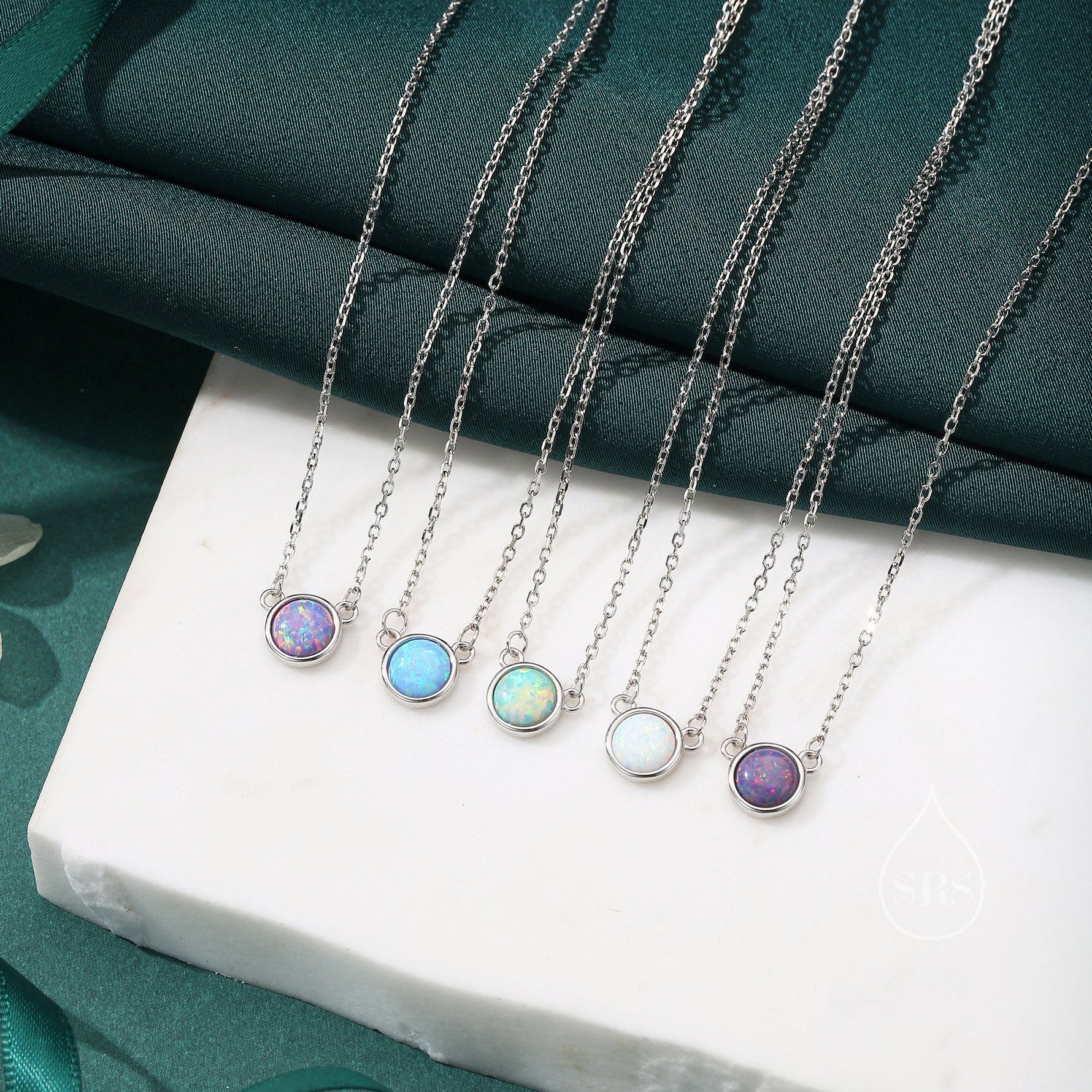 Sterling Silver Cosmic Blue Opal Dainty Coin Pendant Necklace - Delicate Crystal Coin Necklace