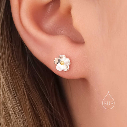 Sterling Silver Forget-me-not Flower Stud Earrings, Polished Finish, Nature Inspired Blossom Earrings, Cute and Quirky