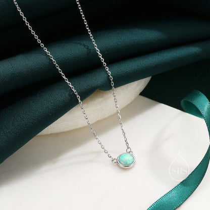 Sterling Silver Green Opal Dainty Coin Pendant Necklace - Delicate Crystal Coin Necklace