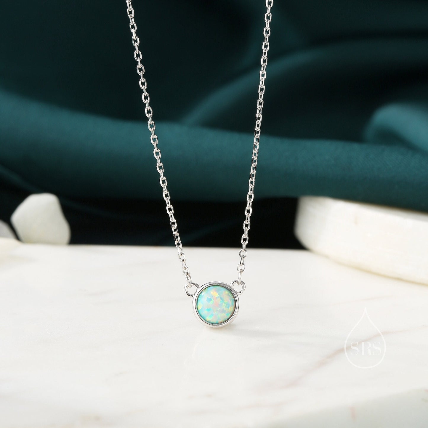 Sterling Silver Green Opal Dainty Coin Pendant Necklace - Delicate Crystal Coin Necklace