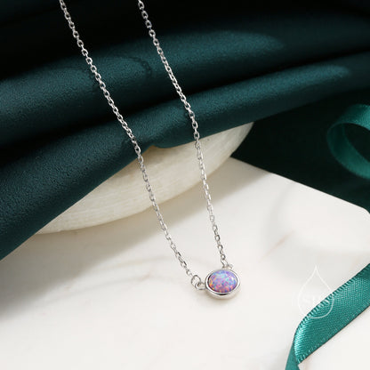 Sterling Silver Lilac Purple Opal Dainty Coin Pendant Necklace - Delicate Crystal Coin Necklace