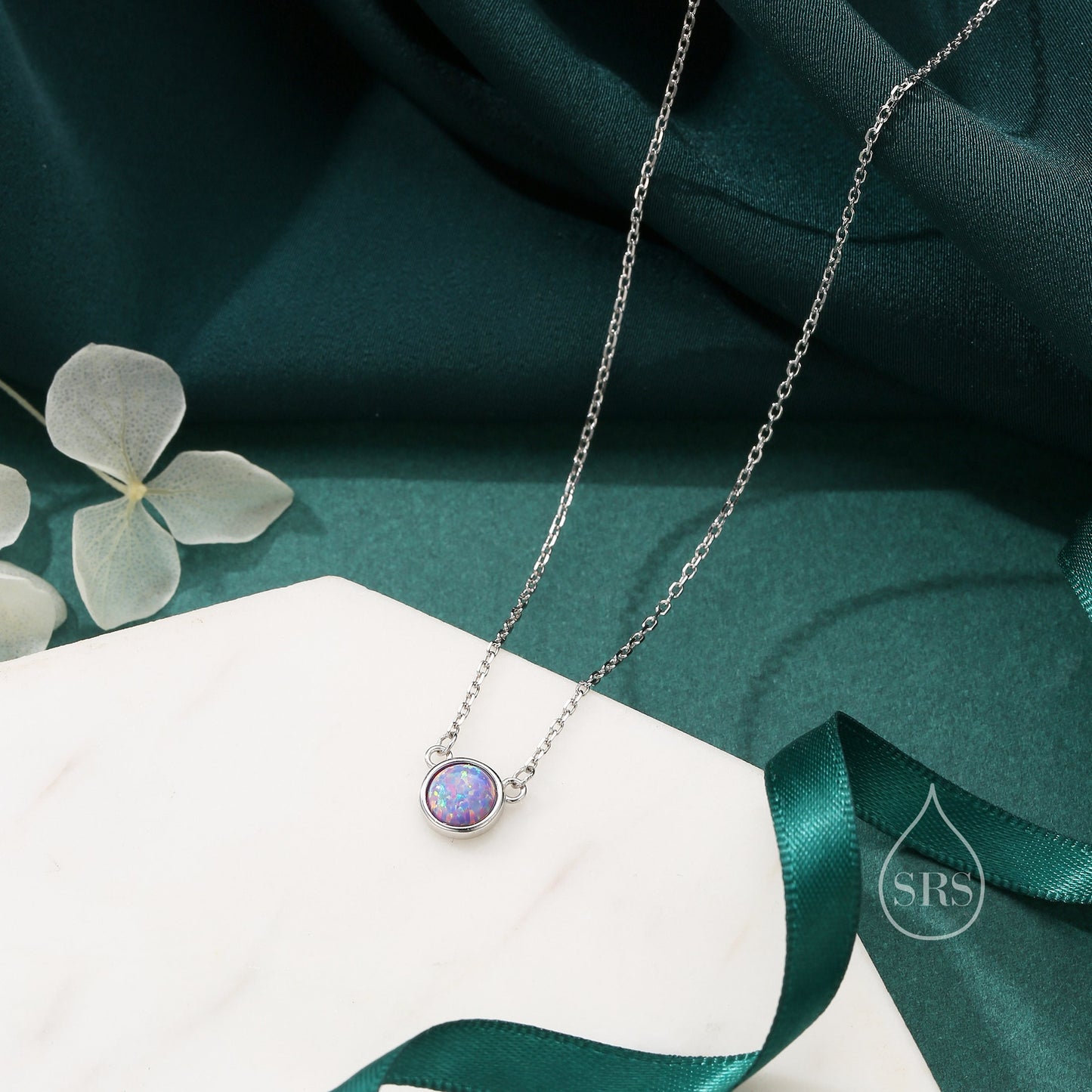 Sterling Silver Lilac Purple Opal Dainty Coin Pendant Necklace - Delicate Crystal Coin Necklace