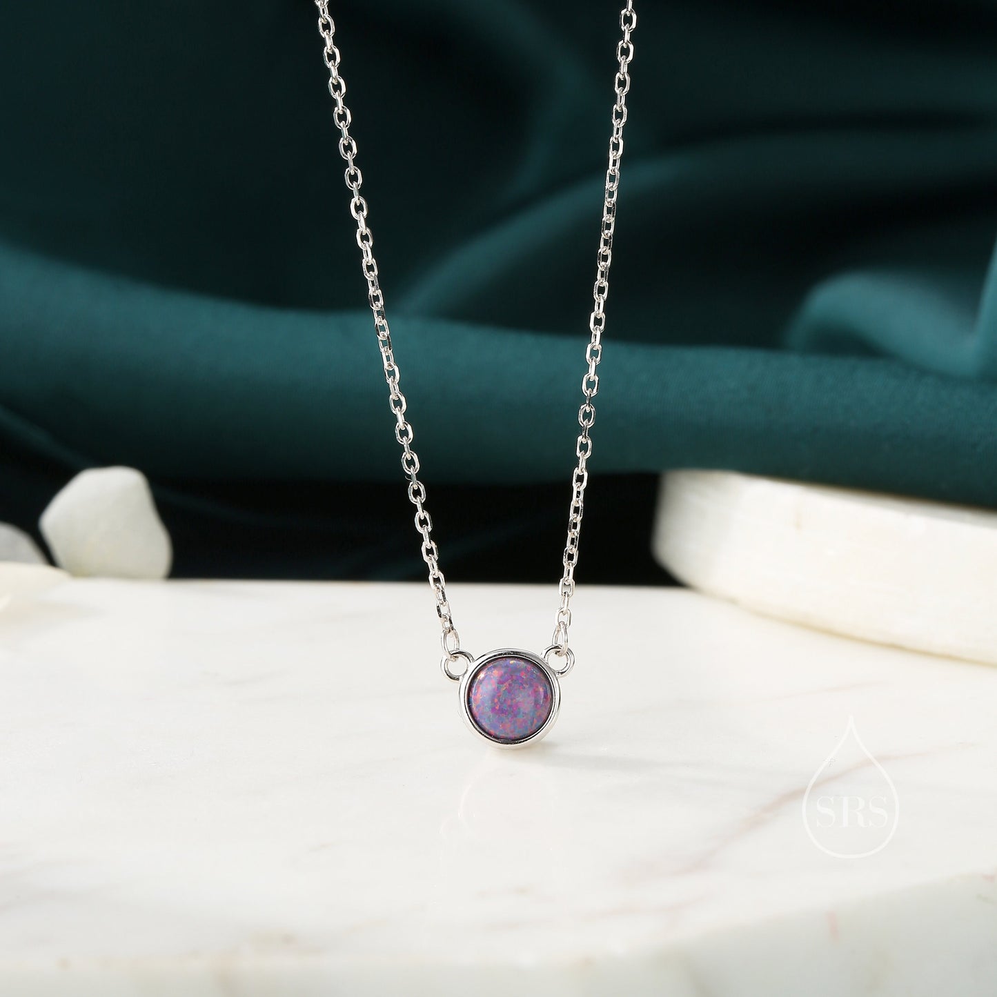 Sterling Silver Cosmic Purple Opal Dainty Coin Pendant Necklace - Delicate Crystal Coin Necklace