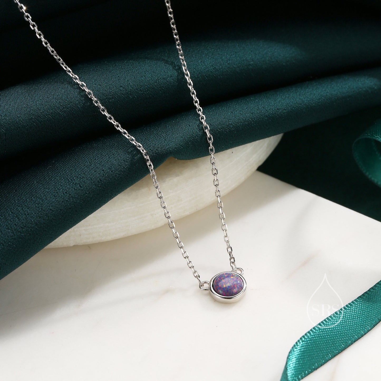 Sterling Silver Cosmic Purple Opal Dainty Coin Pendant Necklace - Delicate Crystal Coin Necklace