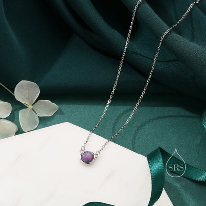 Sterling Silver Cosmic Purple Opal Dainty Coin Pendant Necklace - Delicate Crystal Coin Necklace