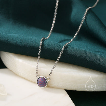 Sterling Silver Cosmic Purple Opal Dainty Coin Pendant Necklace - Delicate Crystal Coin Necklace