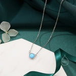 Sterling Silver Cosmic Blue Opal Dainty Coin Pendant Necklace - Delicate Crystal Coin Necklace