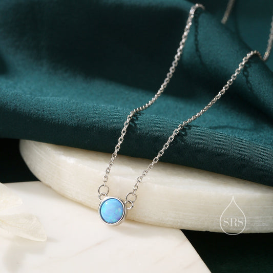 Sterling Silver Cosmic Blue Opal Dainty Coin Pendant Necklace - Delicate Crystal Coin Necklace