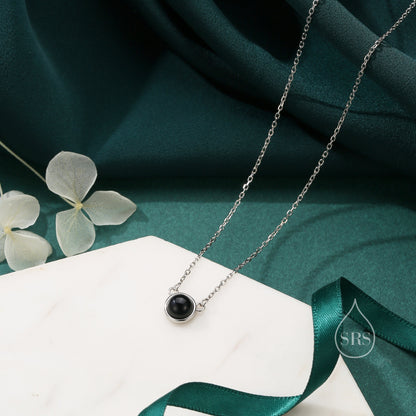 Sterling Silver Genuine Black Onyx Dainty Coin Pendant Necklace - Delicate Black Onyx Stone Coin Necklace