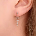 Heart Chain Stud Earrings in Sterling Silver, Silver or Gold, Tiny Ear Jacket, Dainty Jewellery
