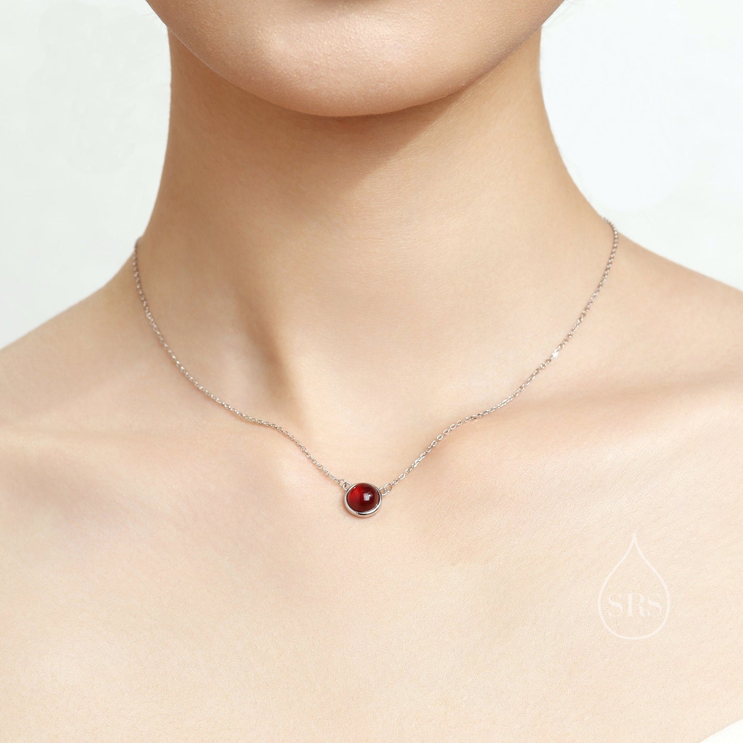 Sterling Silver Genuine Red Onyx Dainty Coin Pendant Necklace - Delicate Red Chalcedony Stone Coin Necklace, January Birthstone