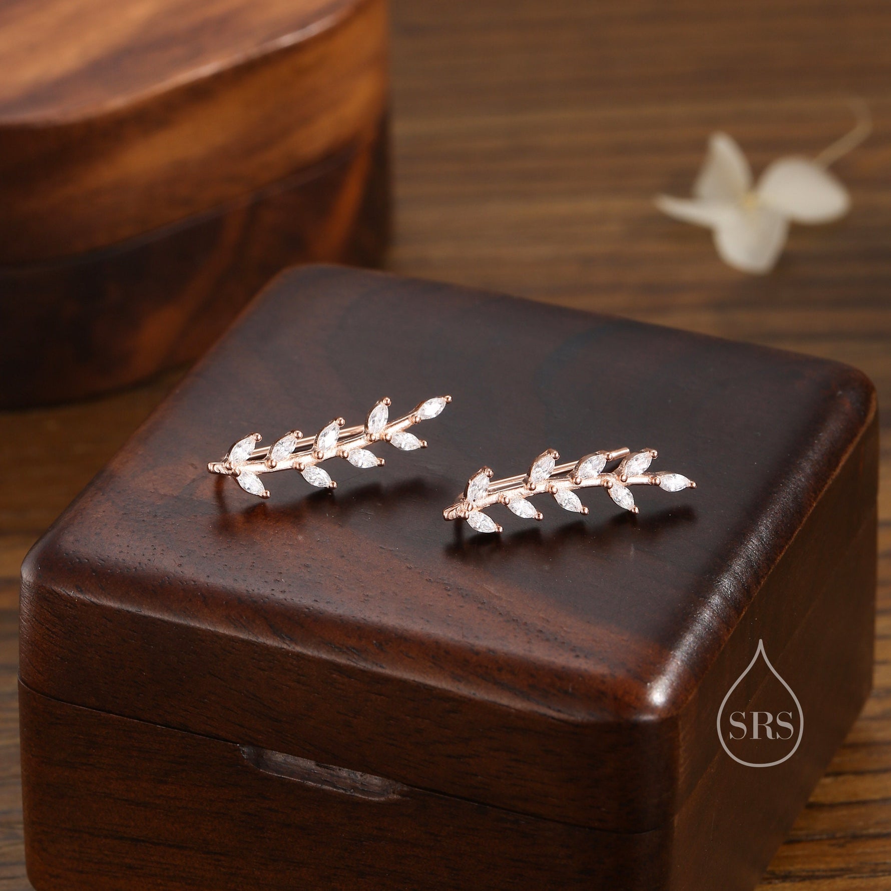CZ Leaf crawler Earrings in Sterling Silver, Silver, Gold or Rose Gold, Olive Branch Climber Earrings, Nature Inspired Ear Climbers
