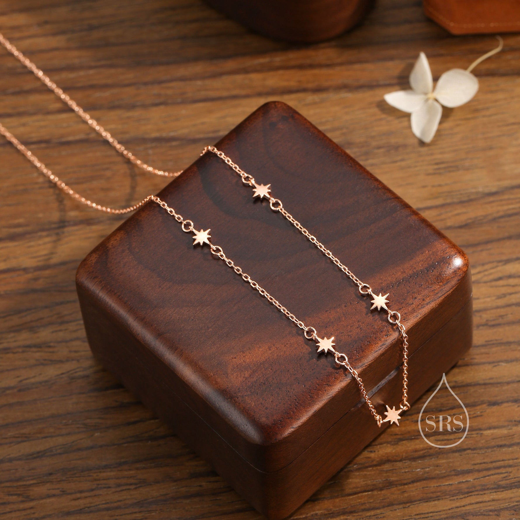 Extra Tiny Starburst Necklace in Sterling Silver, Five Floating Stars Necklace, Adjustable Length, Extra Small Pendant, 16 inch to 18 inch