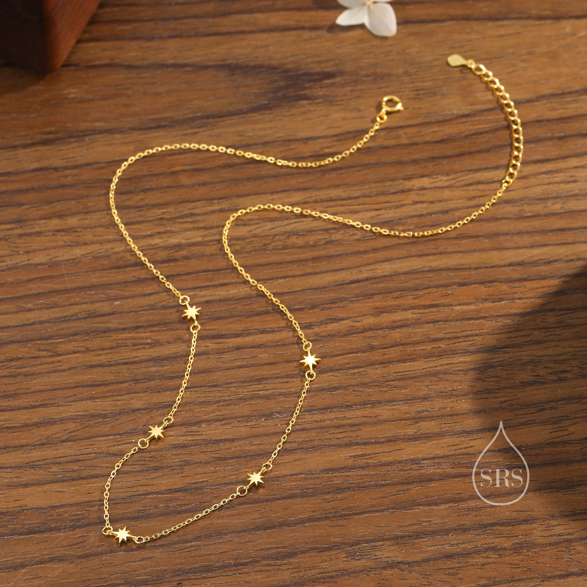 Extra Tiny Starburst Necklace in Sterling Silver, Five Floating Stars Necklace, Adjustable Length, Extra Small Pendant, 16 inch to 18 inch